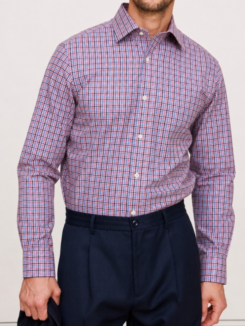 Banana Republic Men's Red Multi Plaid Grant Fit Button-Down Dress Shirt